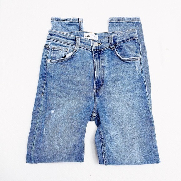 Zara Skinny Fit Denim Jeans Distressed Lt/Med Wash SZ6 - Picture 7 of 8